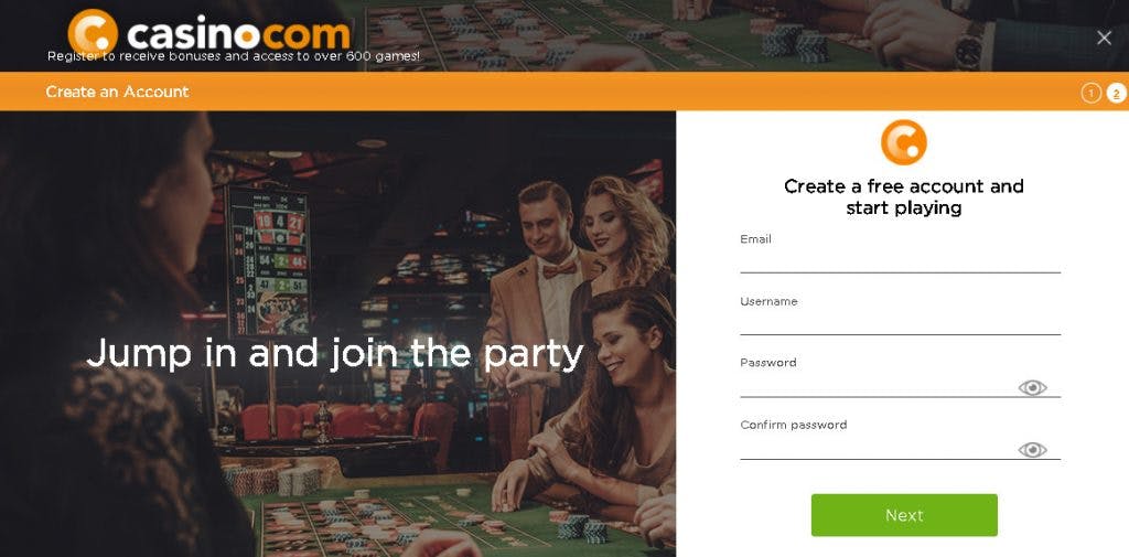 como criar uma conta na Casino.com