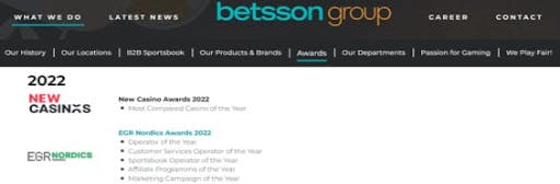 Betsson Group fechou 2022 com quase 30 prêmios
