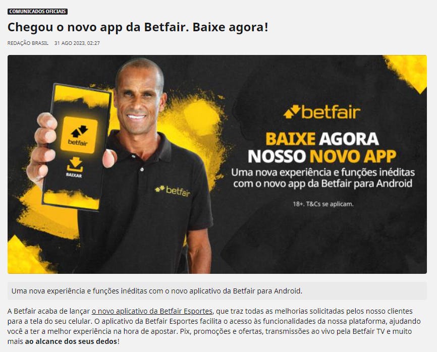 aplicativo da Betfair para celular para Android E iPhone